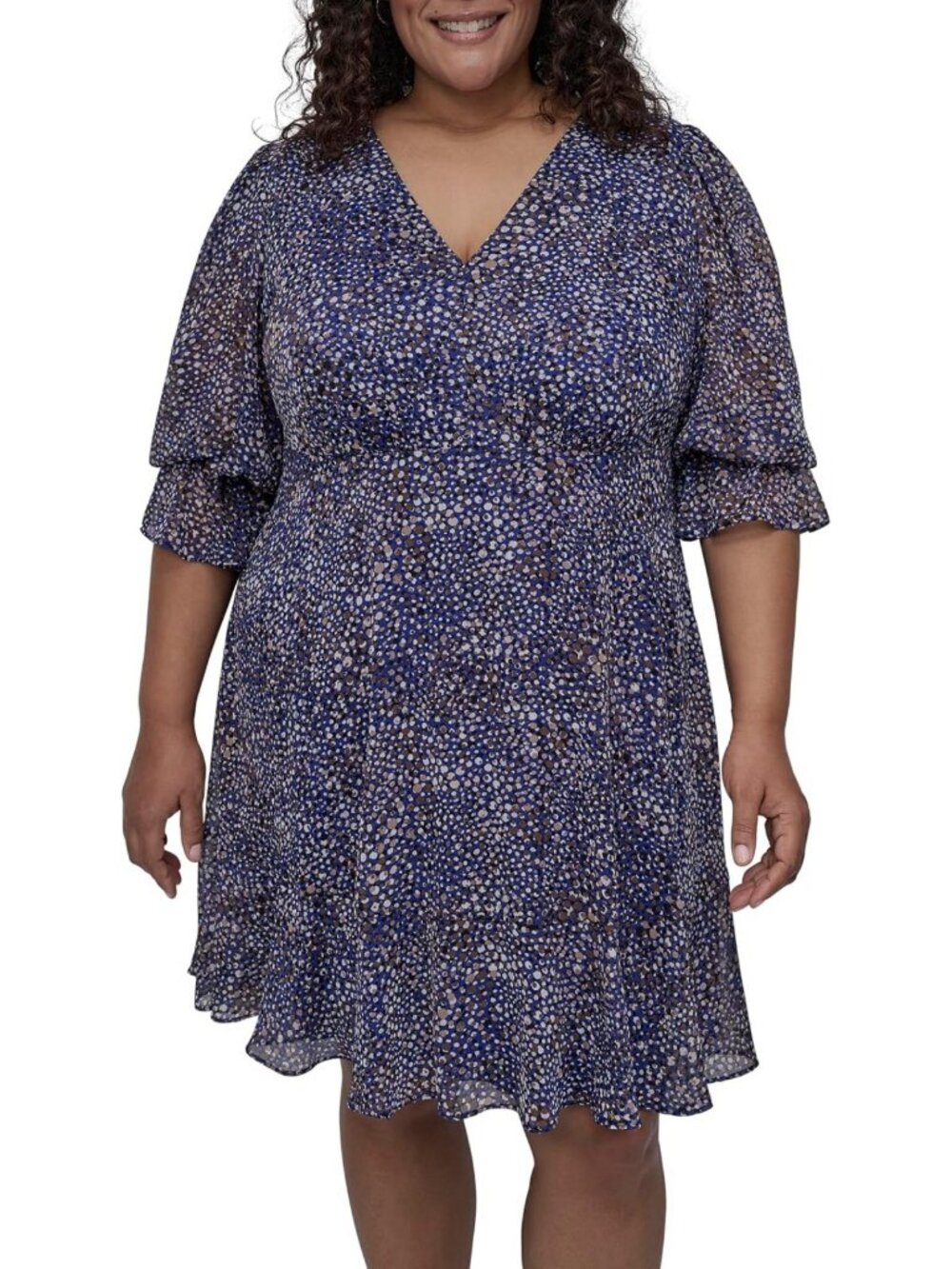 Chic Women's V-Neck Balloon Sleeve Top with Ruffle Hem - Stylish & Trendy